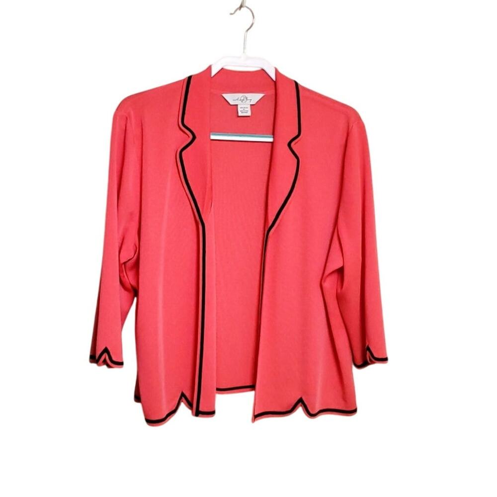 MING WANG Knit Open Front Blazer two tone Career Wear Jacket Cardigan Sz XL